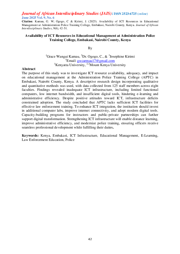 (PDF) PDF Kamau Availability of ICT Resources in Educational Management ...