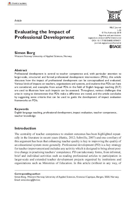 (PDF) Evaluating the impact of professional development: the need for a ...