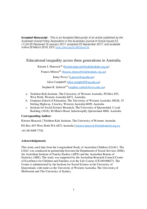 (PDF) Educational inequality across three generations in Australia