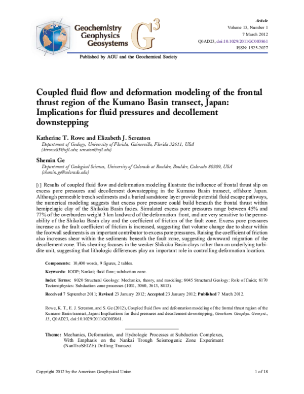 (PDF) Coupled fluid flow and deformation modeling of the frontal thrust ...