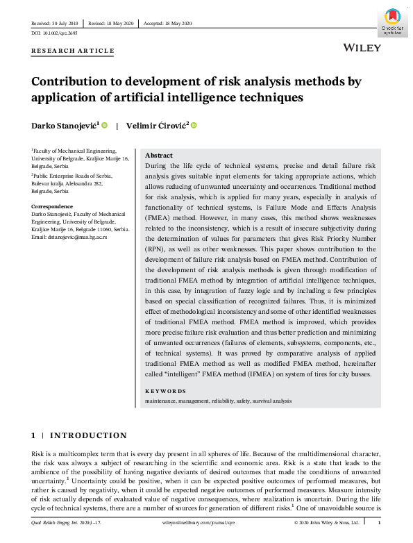 (PDF) Contribution to development of risk analysis methods by ...