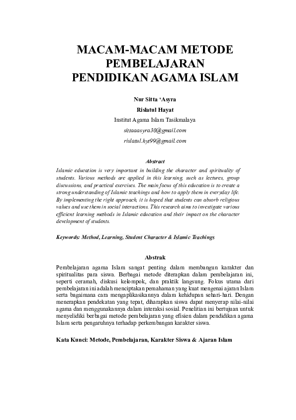 (PDF) MACAM-MACAM METODE PEMBELAJARAN PENDIDIKAN AGAMA ISLAM