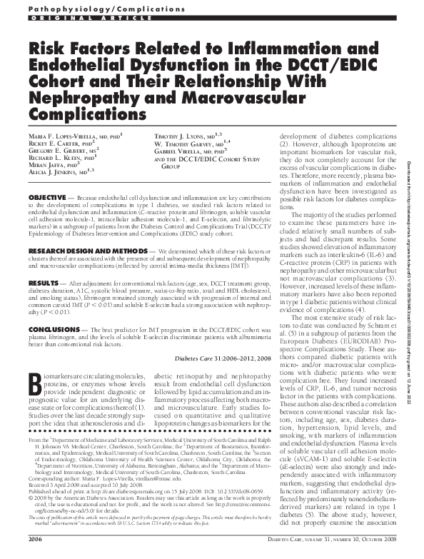 (PDF) Risk Factors Related to Inflammation and Endothelial Dysfunction ...