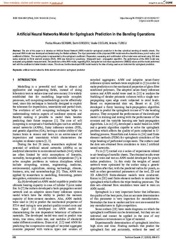 (PDF) Artificial Neural Networks Model for Springback Prediction in the ...