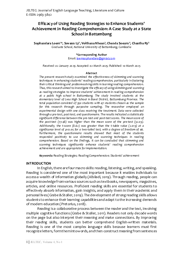 (PDF) Efficacy of Using Reading Strategies to Enhance Students ...