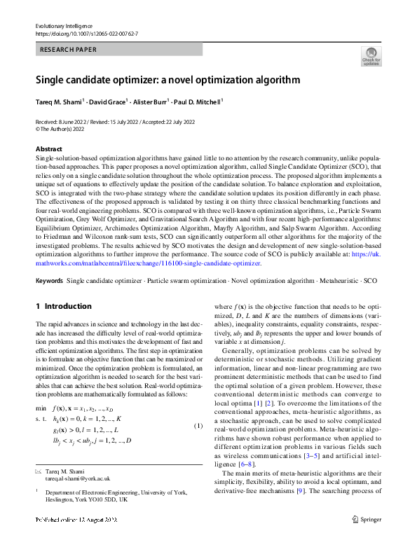 (PDF) Single candidate optimizer: a novel optimization algorithm