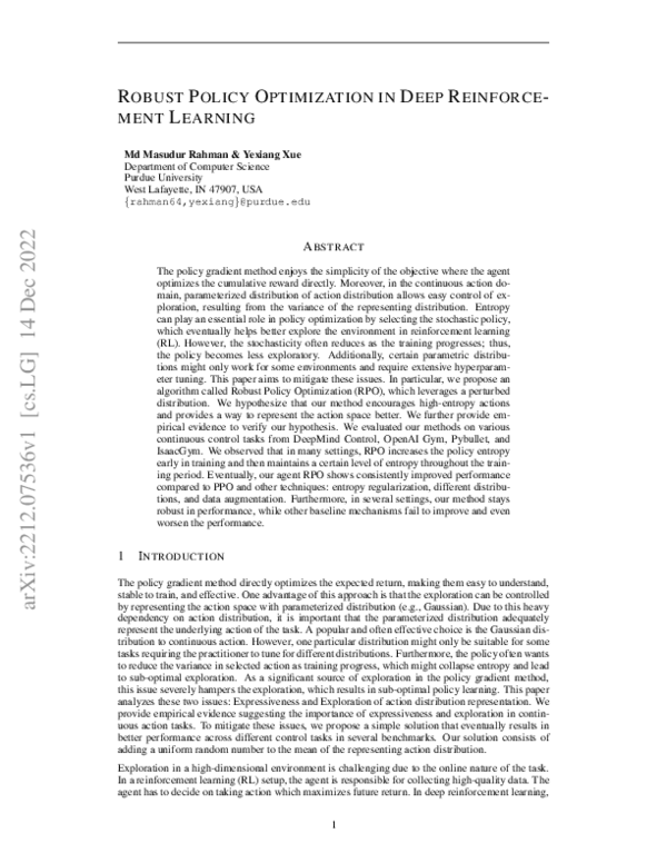 (PDF) Robust Policy Optimization in Deep Reinforcement Learning