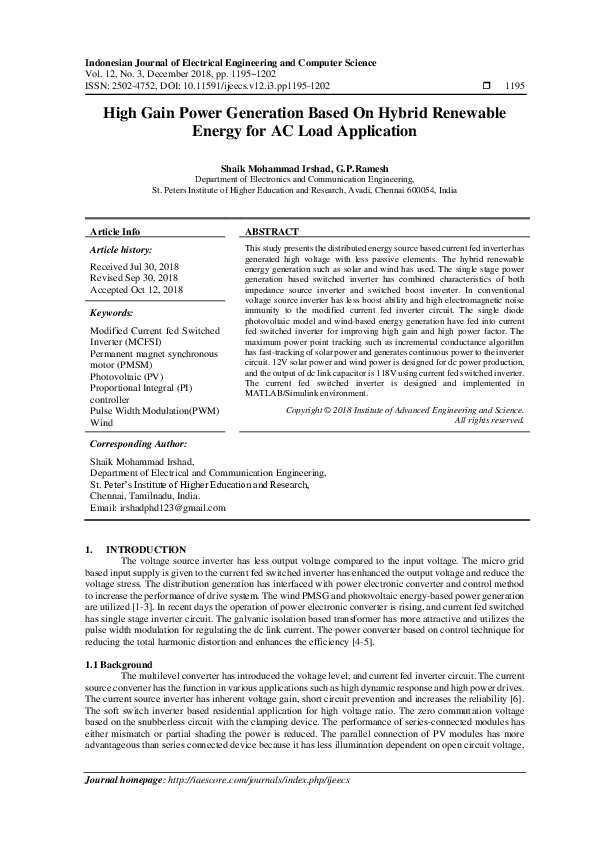 (PDF) High Gain Power Generation Based On Hybrid Renewable Energy for ...