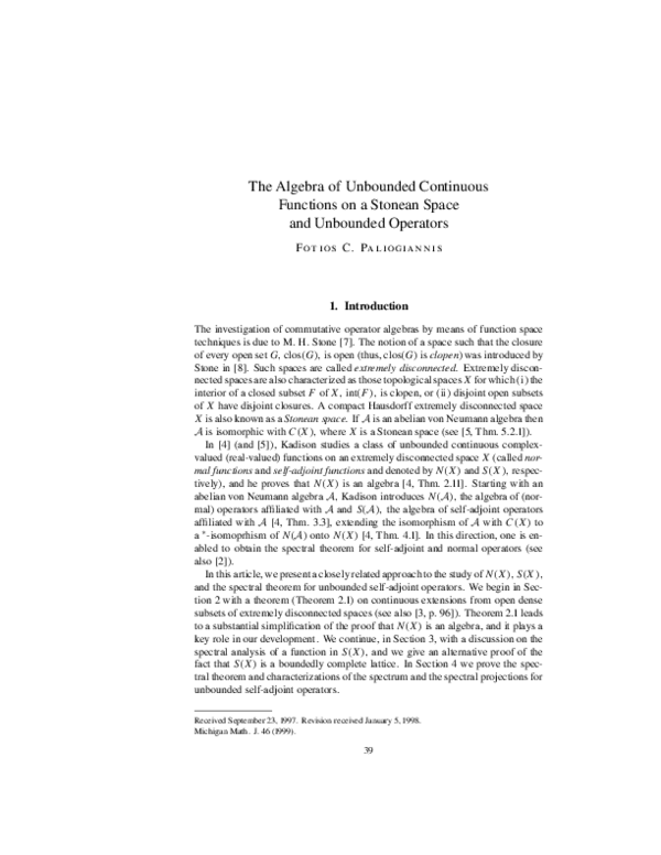 (PDF) The algebra of unbounded continuous functions on a Stonean space ...