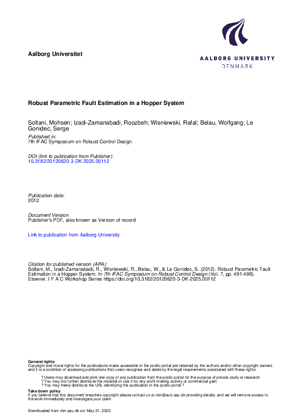 (PDF) Robust Parametric Fault Estimation in A Hopper System