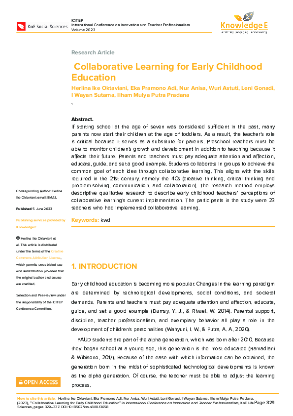 (PDF) Collaborative Learning for Early Childhood Education