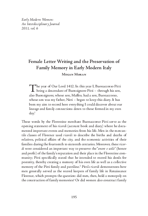 (PDF) Female Letter Writing and the Preservation of Family Memory in ...