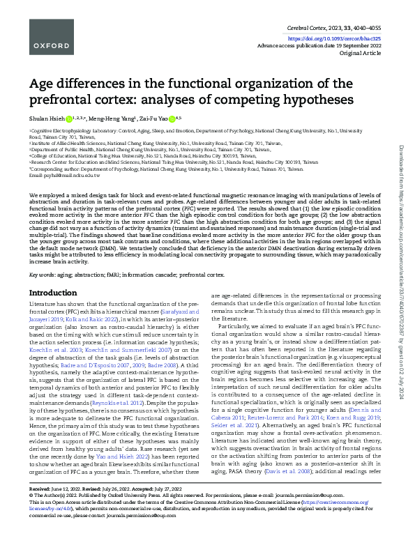 (PDF) Age differences in the functional organization of the prefrontal ...