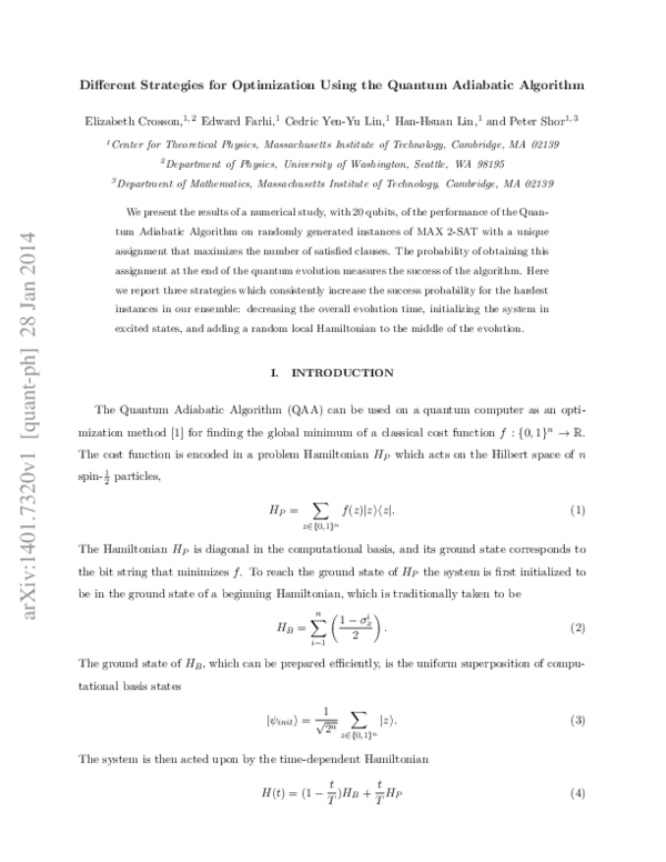 (PDF) Different Strategies for Optimization Using the Quantum Adiabatic ...
