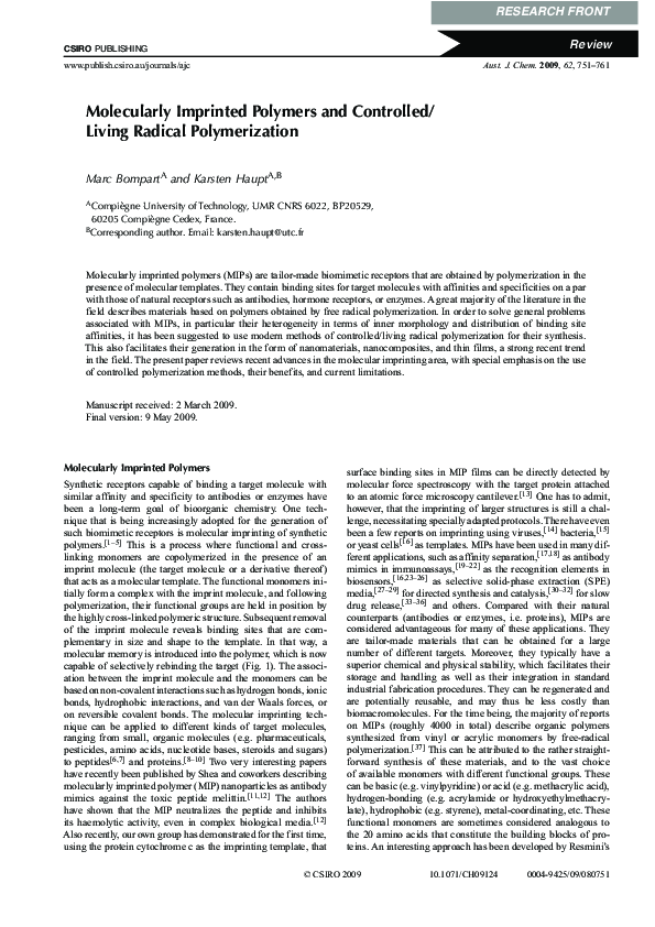 (PDF) Molecularly Imprinted Polymers and Controlled/Living Radical ...