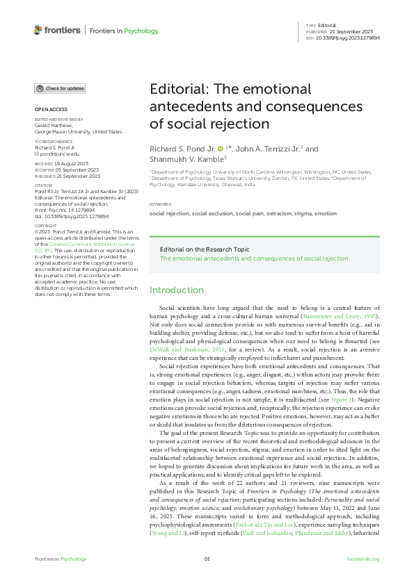 (PDF) Editorial: The emotional antecedents and consequences of social ...