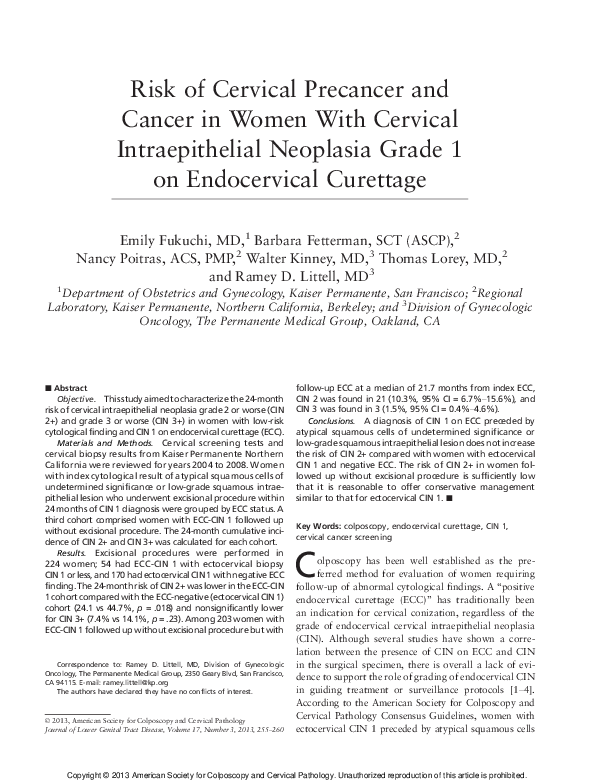 (PDF) Risk of Cervical Precancer and Cancer in Women With Cervical ...