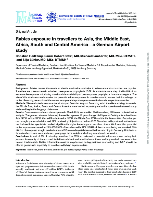 (PDF) Rabies exposure in travellers to Asia, the Middle East, Africa ...