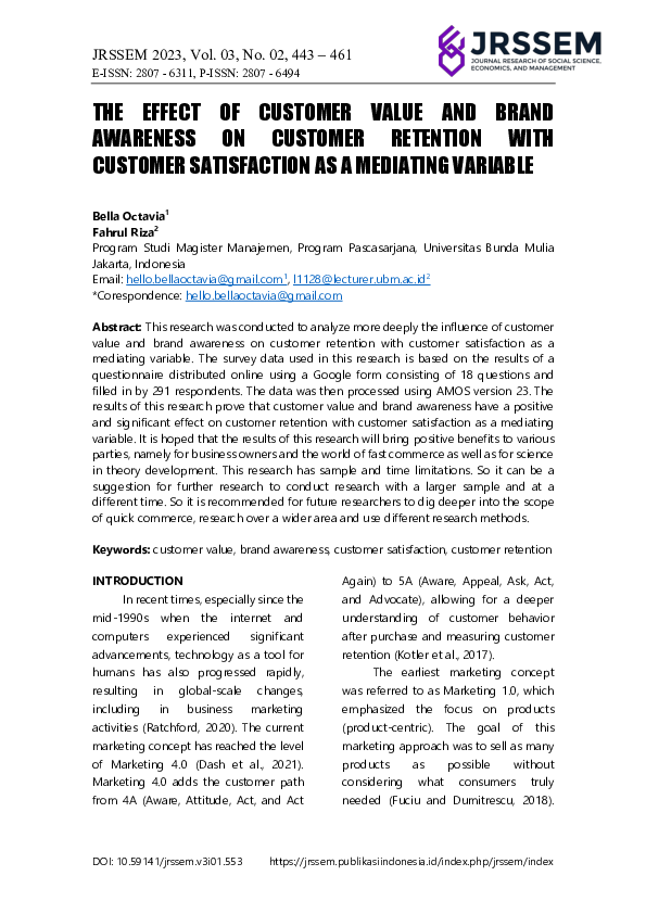 (PDF) The Effect Of Customer Value And Brand Awareness On Customer ...