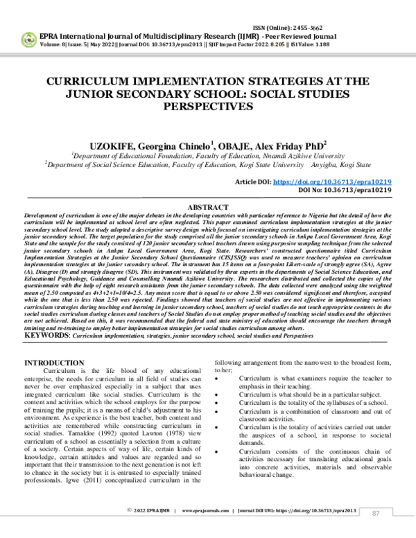 (PDF) Curriculum Implementation Strategies at the Junior Secondary ...