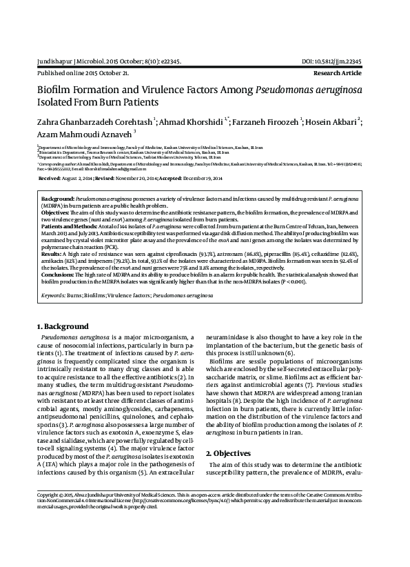 (PDF) Biofilm Formation and Virulence Factors Among Pseudomonas ...