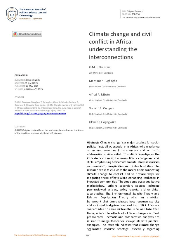 (PDF) Climate change and civil conflict in Africa: understanding the ...