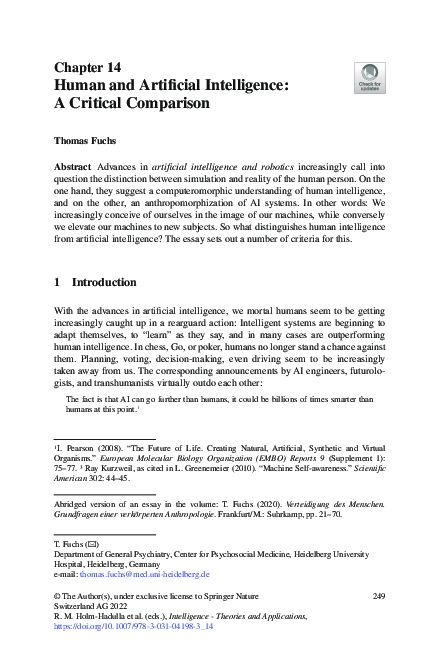 (PDF) Human and Artificial Intelligence: A Critical Comparison