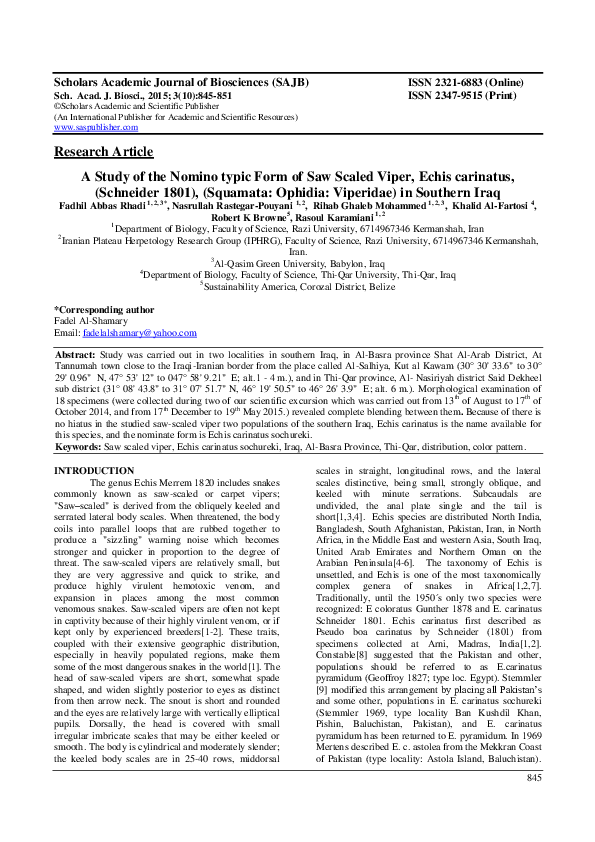 (PDF) A Study of the Nomino typic Form of Saw Scaled Viper , Echis ...