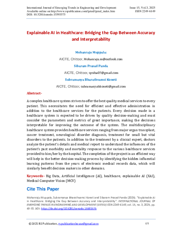 (PDF) Explainable AI in Healthcare: Bridging the Gap Between Accuracy ...