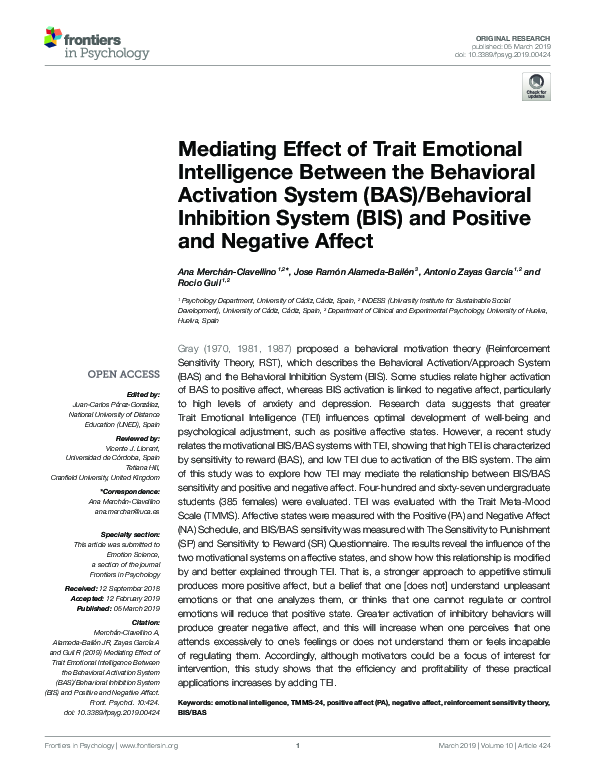 (PDF) Mediating Effect of Trait Emotional Intelligence Between the ...