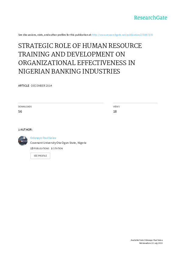 (PDF) Strategic Role of Human Resource Training and Development on ...