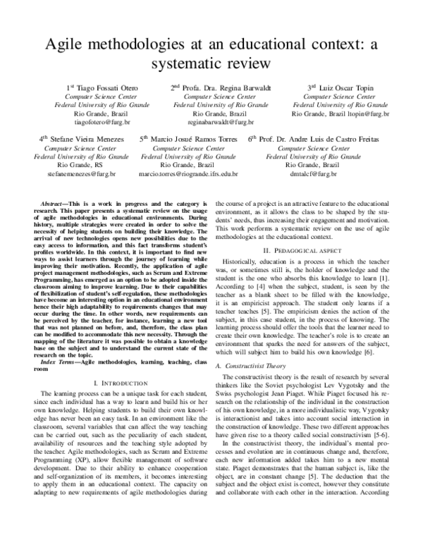 (PDF) Agile methodologies at an educational context: a systematic review