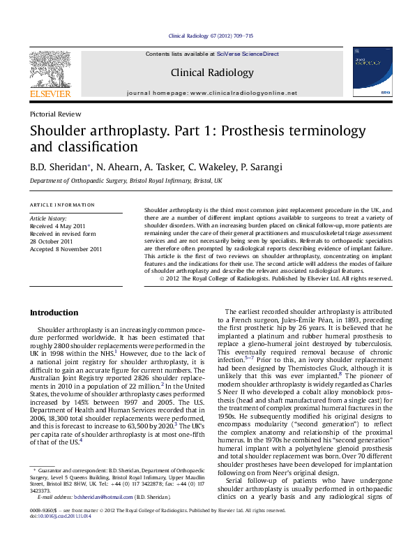 (PDF) Shoulder arthroplasty. Part 1: Prosthesis terminology and ...