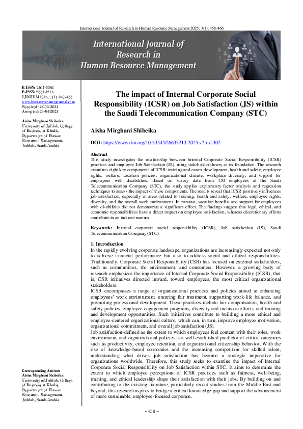 (PDF) The impact of Internal Corporate Social Responsibility (ICSR) on ...