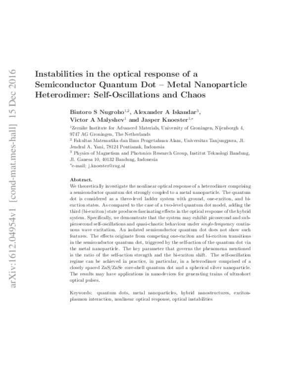 (PDF) Instabilities in the optical response of a semiconductor quantum ...