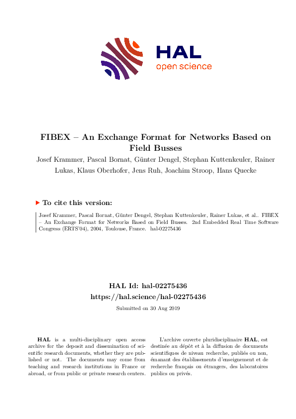 (PDF) FIBEX: An exchange format for networks based on field busses