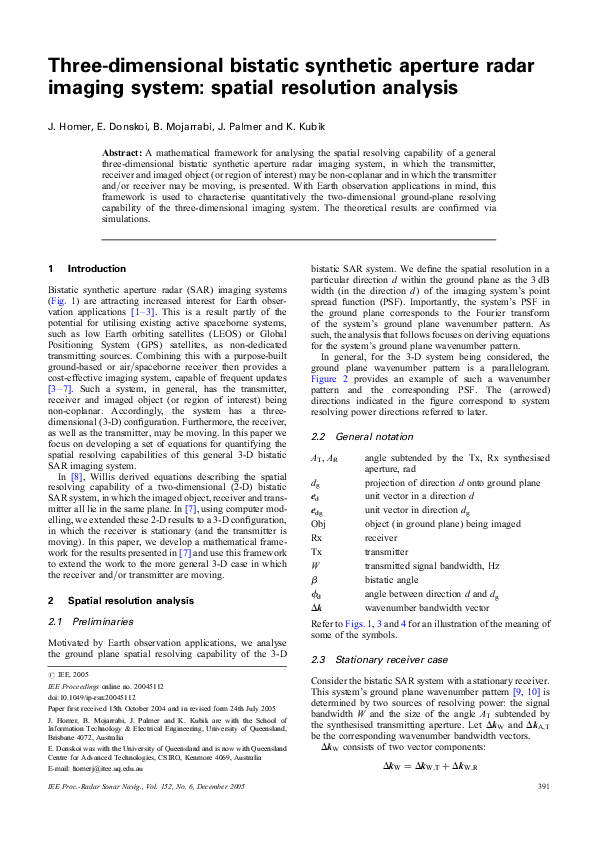 (PDF) Three-dimensional bistatic synthetic aperture radar imaging ...