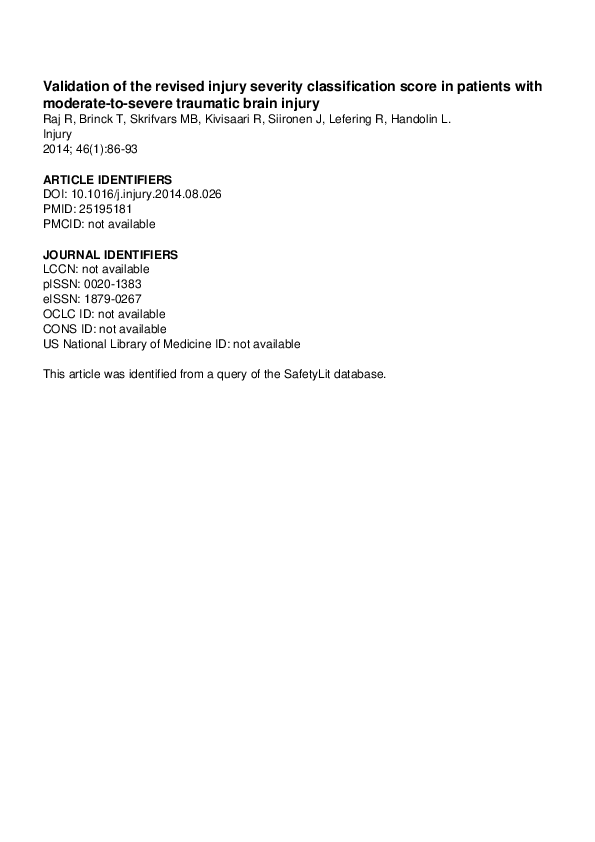 (PDF) Validation of the revised injury severity classification score in ...