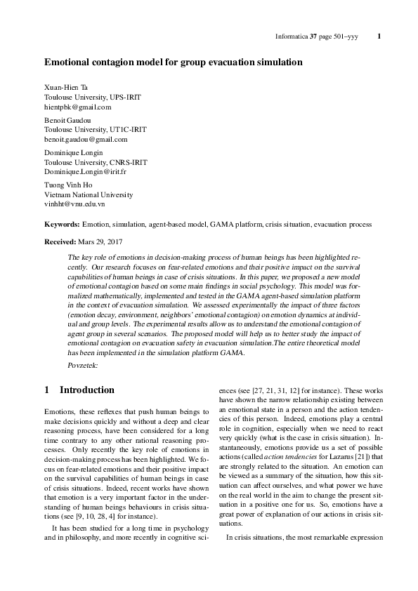 (PDF) Emotional contagion model for group evacuation simulation