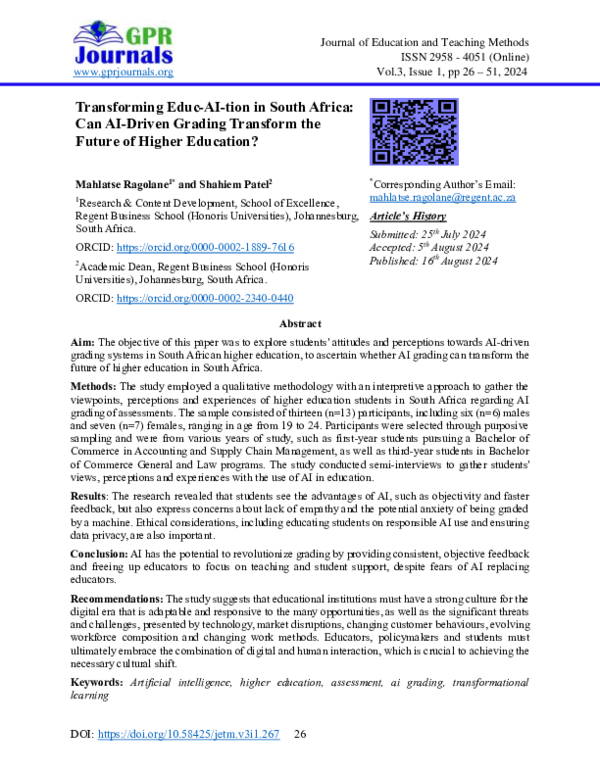 (PDF) Transforming Educ-AI-tion in South Africa: Can AI-Driven Grading ...