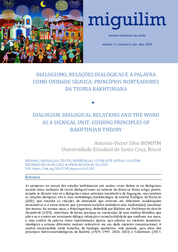 (PDF) DIALOGISMO, RELAÇÕES DIALÓGICAS E A PALAVRA COMO UNIDADE SÍGNICA ...