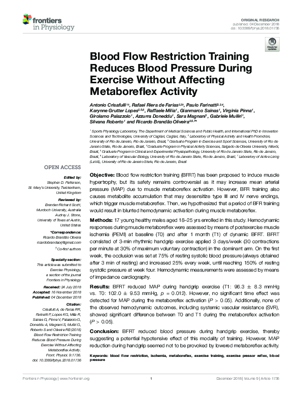 (PDF) Blood Flow Restriction Training Reduces Blood Pressure During ...