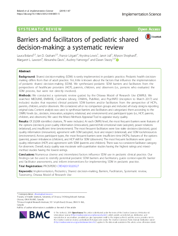 (PDF) Barriers and facilitators of pediatric shared decision-making: a ...