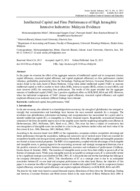 (PDF) Intellectual Capital and Firm Performance of High Intangible ...