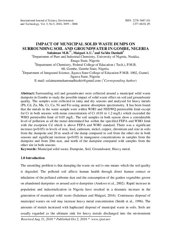 (PDF) Impact of Municipal Solid Waste Dumps on Surrounding Soil and ...