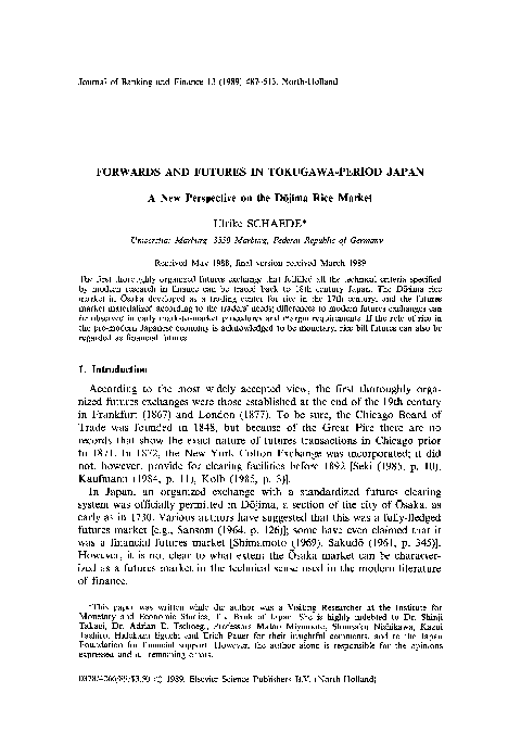 (PDF) Forwards and futures in tokugawa-period Japan:A new perspective ...