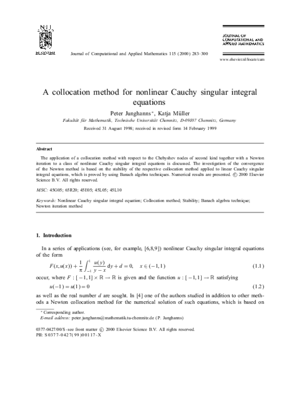 (PDF) A collocation method for nonlinear Cauchy singular integral equations