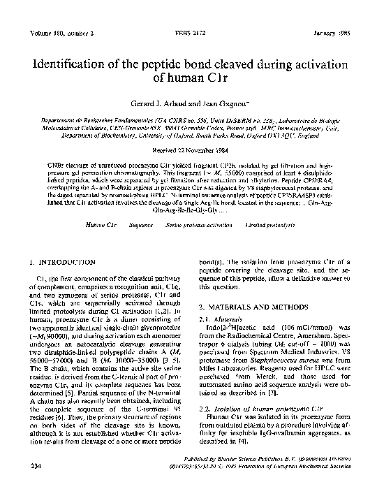 (PDF) Identification of the peptide bond cleaved during activation of ...