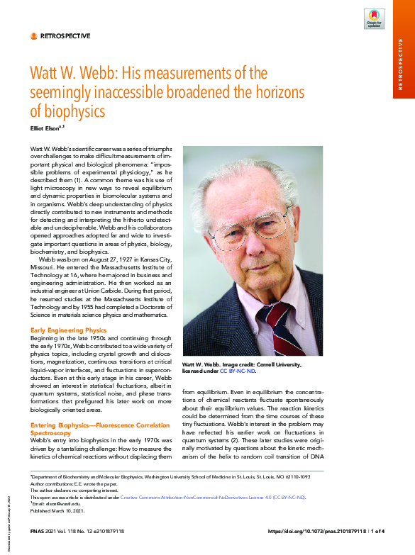 (PDF) Watt W. Webb: His measurements of the seemingly inaccessible ...