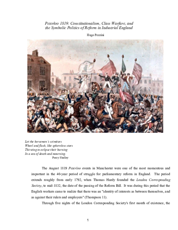 (PDF) Peterloo 1819: Constitutionalism, Class Warfare, and the Symbolic ...